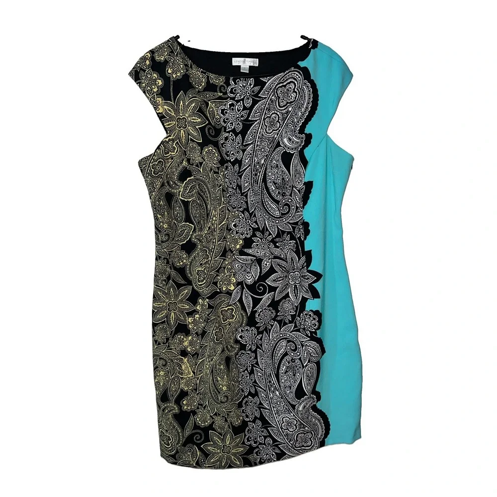 London Times Women's Colorful Paisley Cap Sleeve Dress Size 16